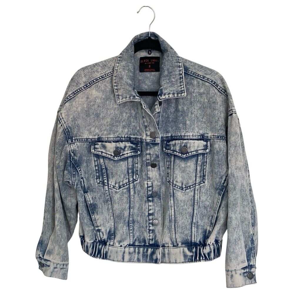Black Label by C’est Toi Jean Jacket Women’s Small Acid Wash Blue Denim Bomber